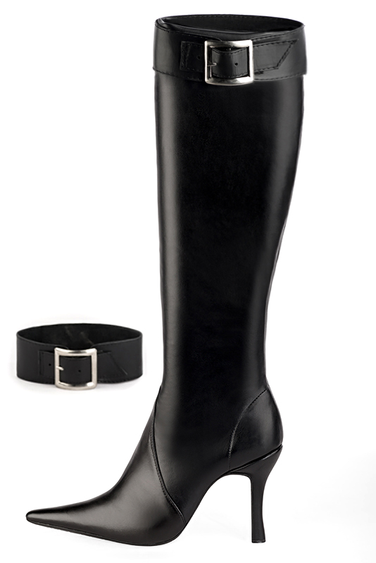 French elegance and refinement for these satin black feminine knee-high boots, 
                available in many subtle leather and colour combinations. Pretty boot adjustable to your measurements in height and width.
Customizable or not, in your materials and colors.
Its small side zip will make it easier to put on.
To be worn flexibly on the leg.
It will not be adjusted on the leg and on the ankle. 
                Made to measure. Especially suited to thin or thick calves.
                Matching clutches for parties, ceremonies and weddings.   
                You can customize these knee-high boots to perfectly match your tastes or needs, and have a unique model.  
                Choice of leathers, colours, knots and heels. 
                Wide range of materials and shades carefully chosen.  
                Rich collection of flat, low, mid and high heels.  
                Small and large shoe sizes - Florence KOOIJMAN